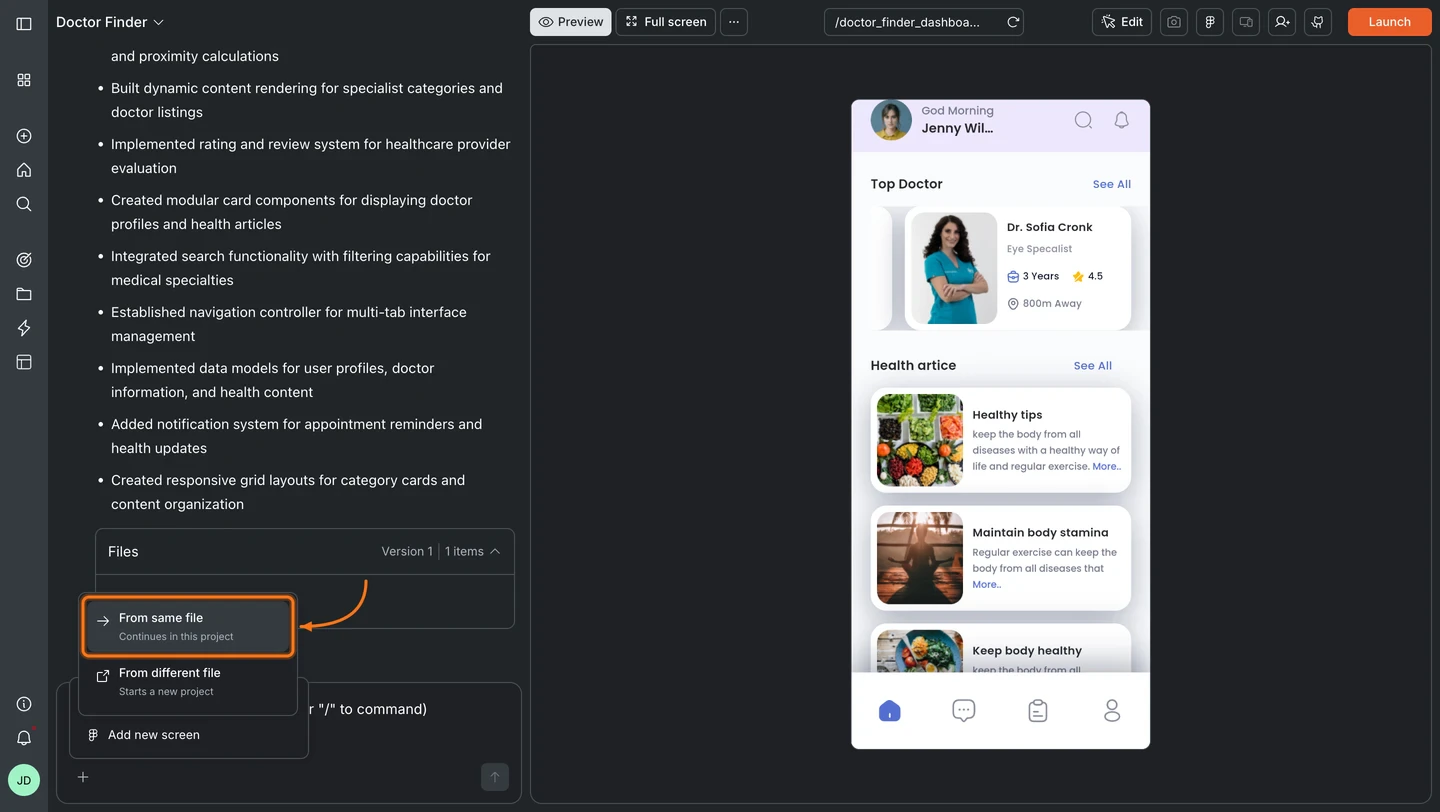 Submenu showing From same file and From different file options.