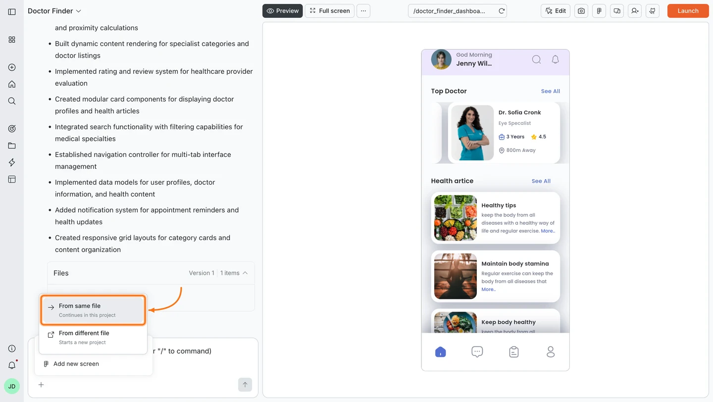 Submenu showing From same file and From different file options.