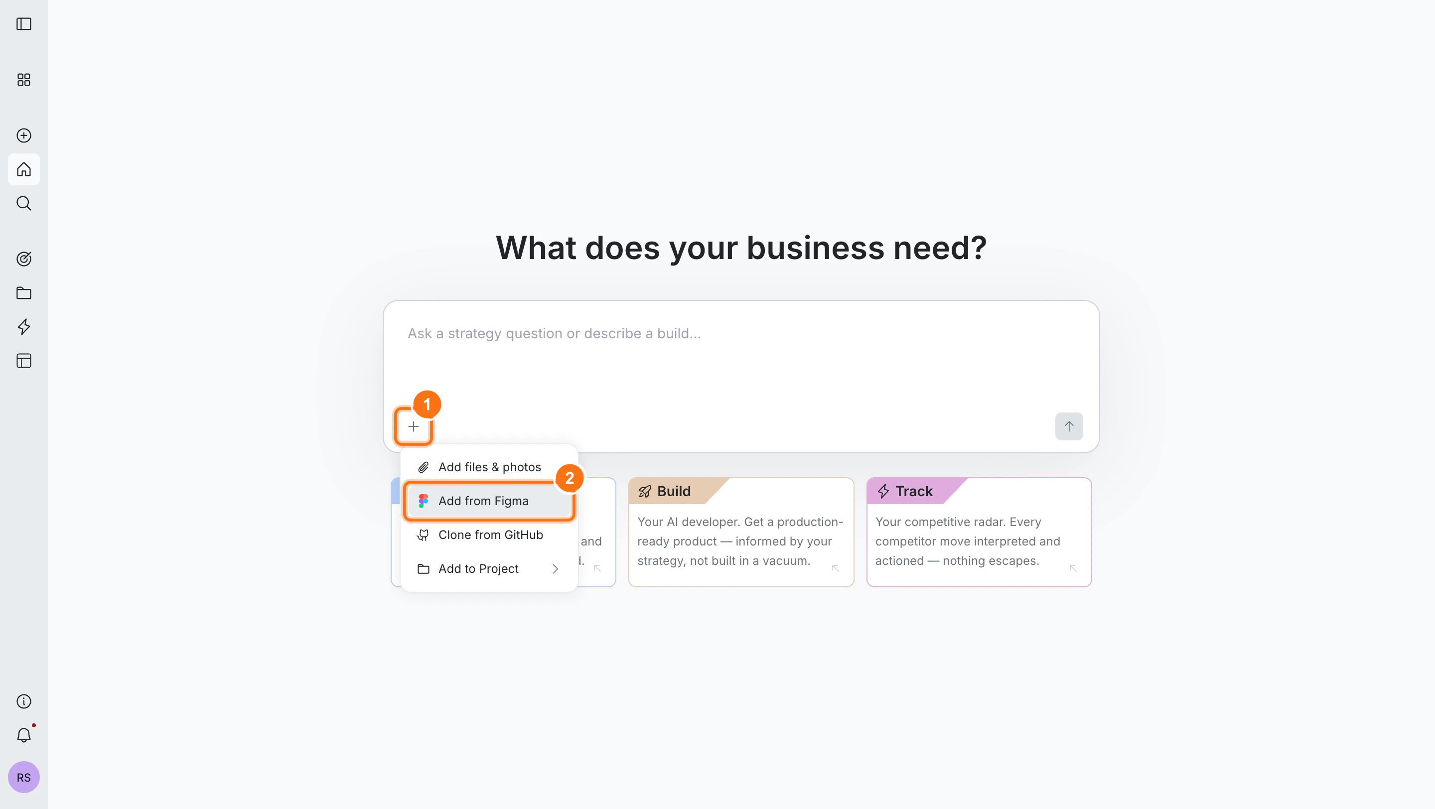 The + button menu open with Add from Figma highlighted.