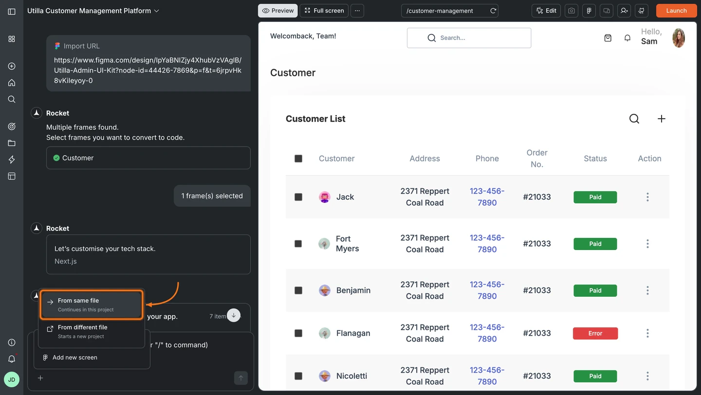 Submenu showing From same file and From different file options.