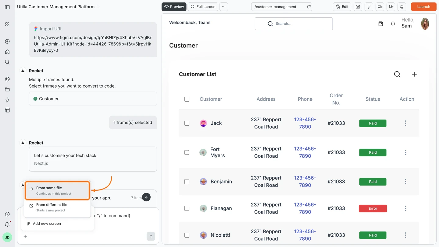 Submenu showing From same file and From different file options.