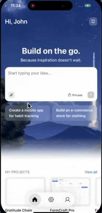 Mobile attach button near the chat field for uploading an attachment from camera, photo library, or file browser.