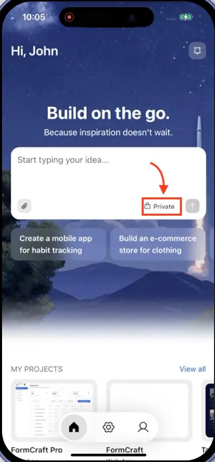 Visibility toggle on the mobile home screen.