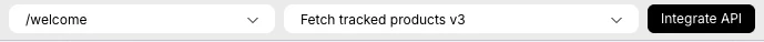 Route selection, API dropdown, and Integrate API button.