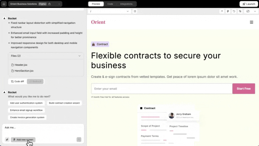 Add new screen from same Figma file