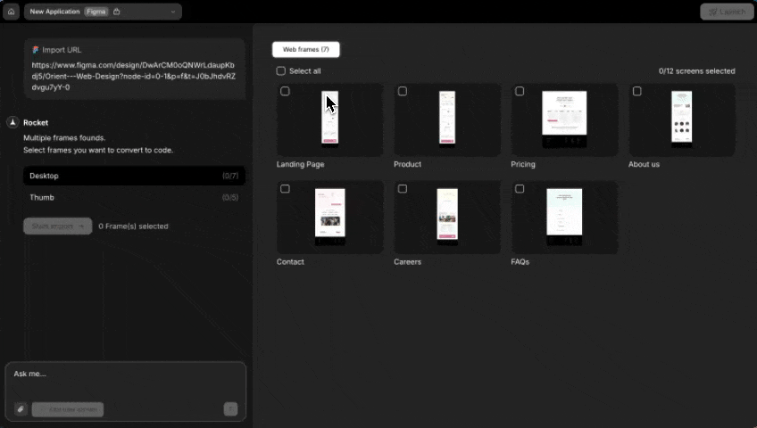 Screen selection interface