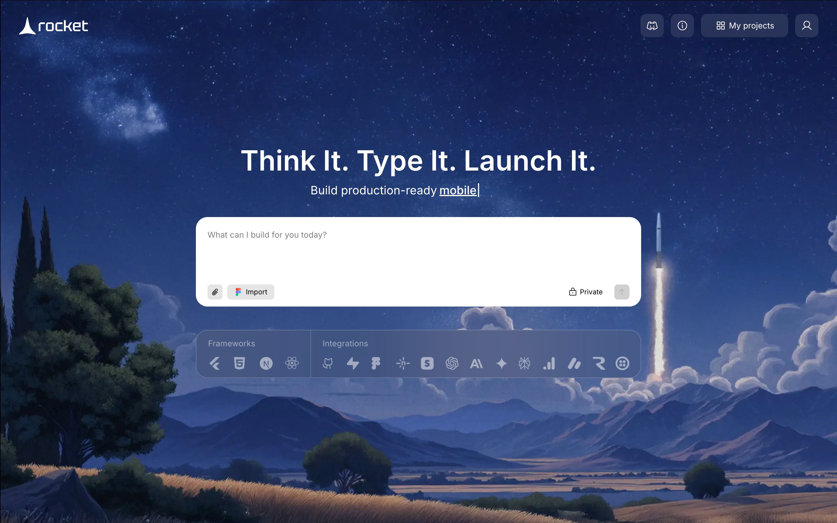 Rocket landing page showing account logged in after sign-up.