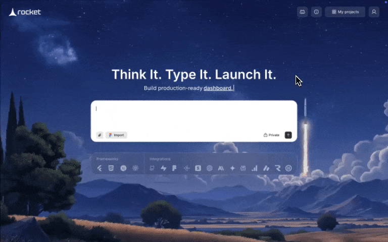 My Projects button on the Rocket homepage, which scrolls to your saved projects.