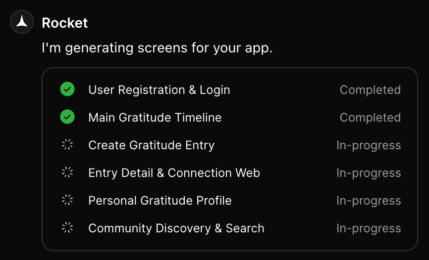 Screen list with generation statuses