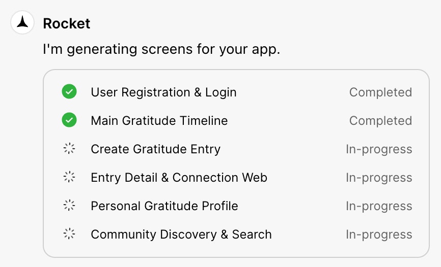 Screen list with generation statuses