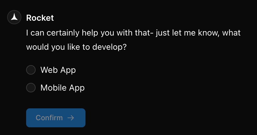 UI asking to select Web or Mobile App after entering freeform idea