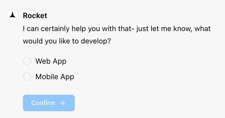 UI asking to select Web or Mobile App after entering freeform idea