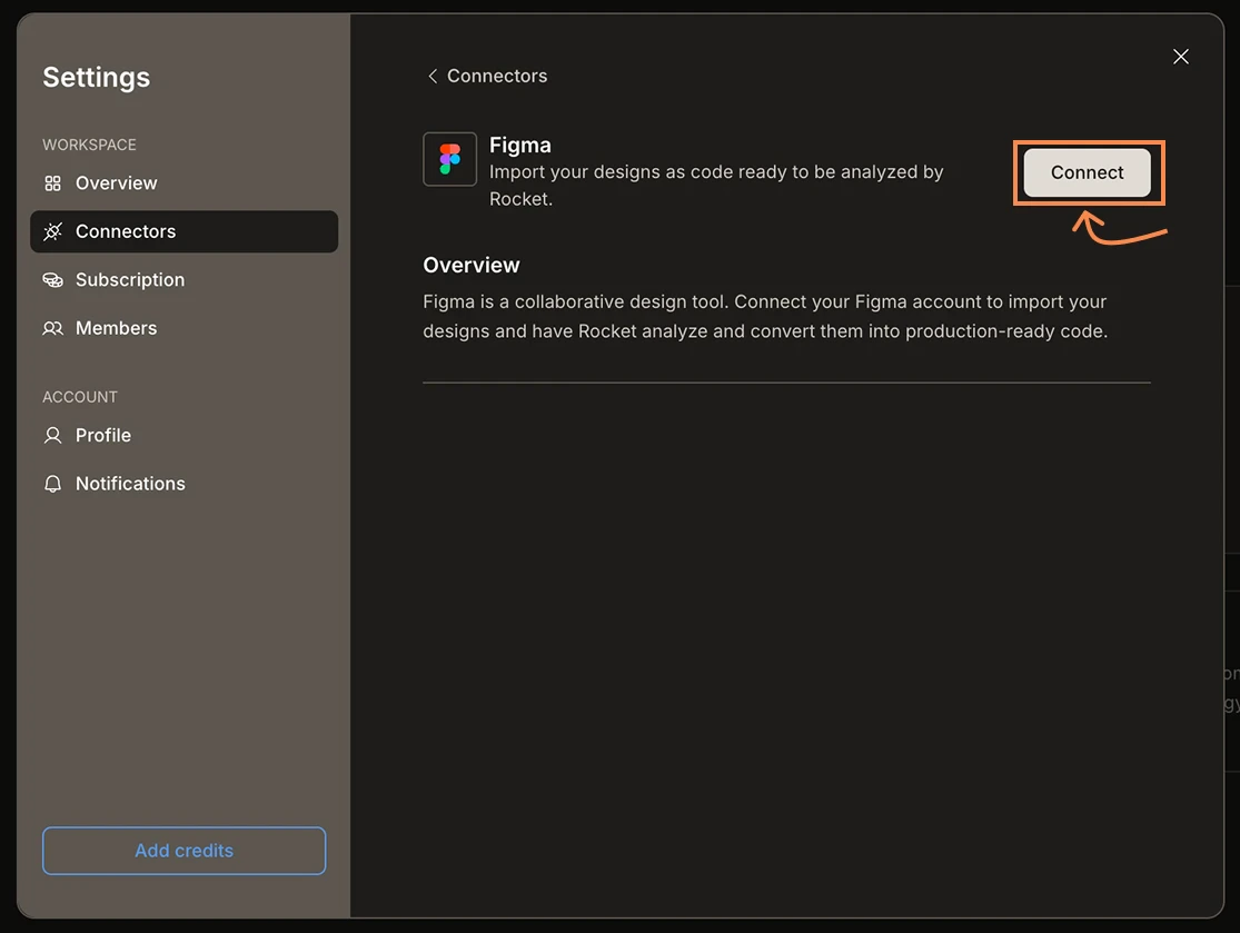 Figma connector detail page with a Connect button.