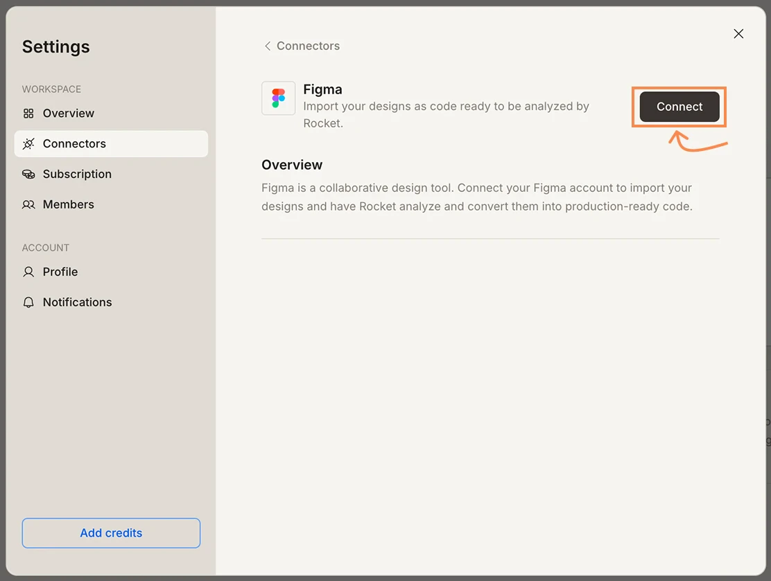 Figma connector detail page with a Connect button.
