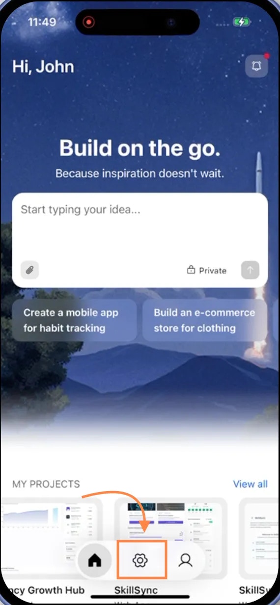 Settings icon in the footer