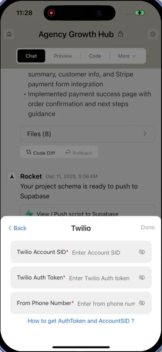 Tap Twilio integration in Project settings