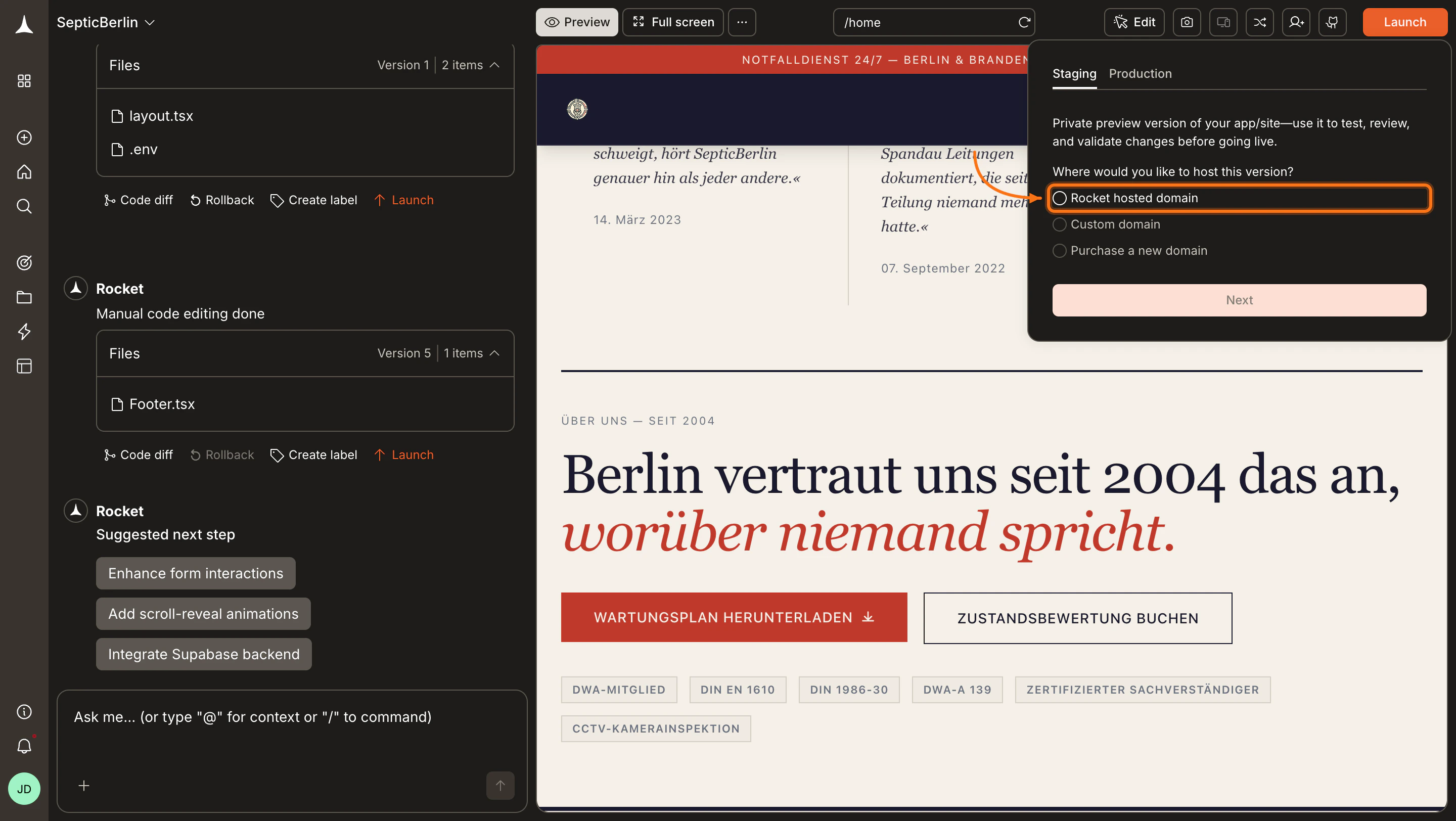 Launch dialog with Staging tab selected.