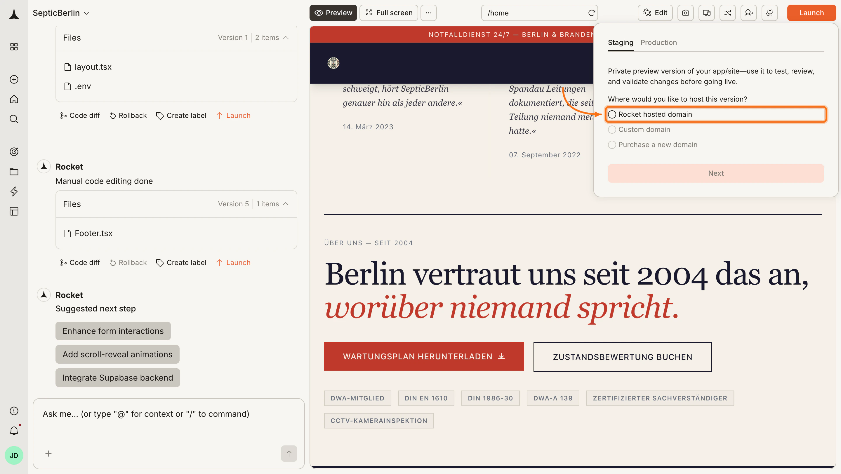 Launch dialog with Staging tab selected.