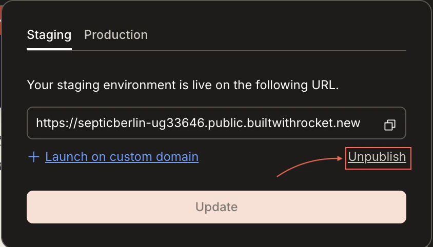 Unpublish confirmation dialog.