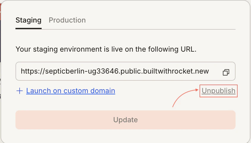 Unpublish confirmation dialog.