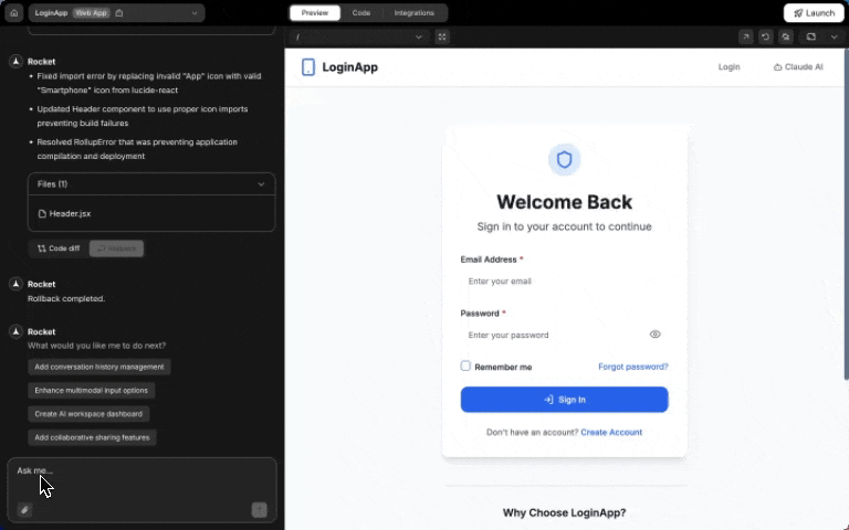 Gemini integration popup in chat