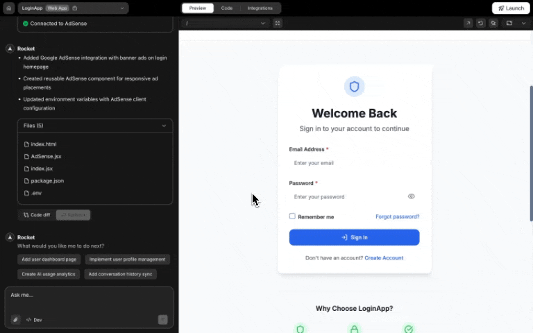 Google Analytics integration popup in chat