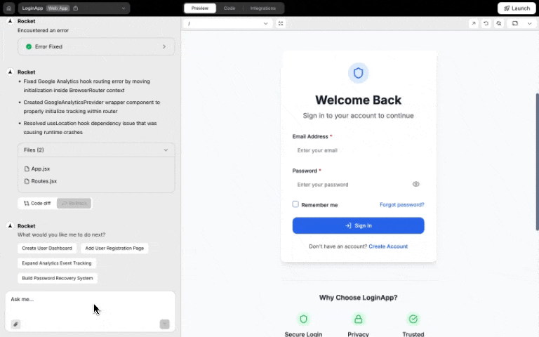 Google Analytics integration popup in chat