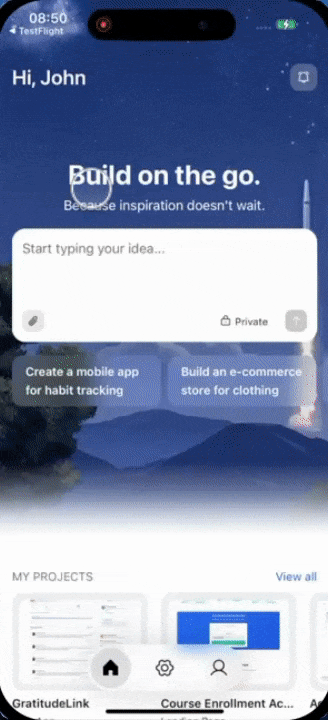 Scroll down to MY PROJECTS section on the homepage and tap View all to open the gallery.