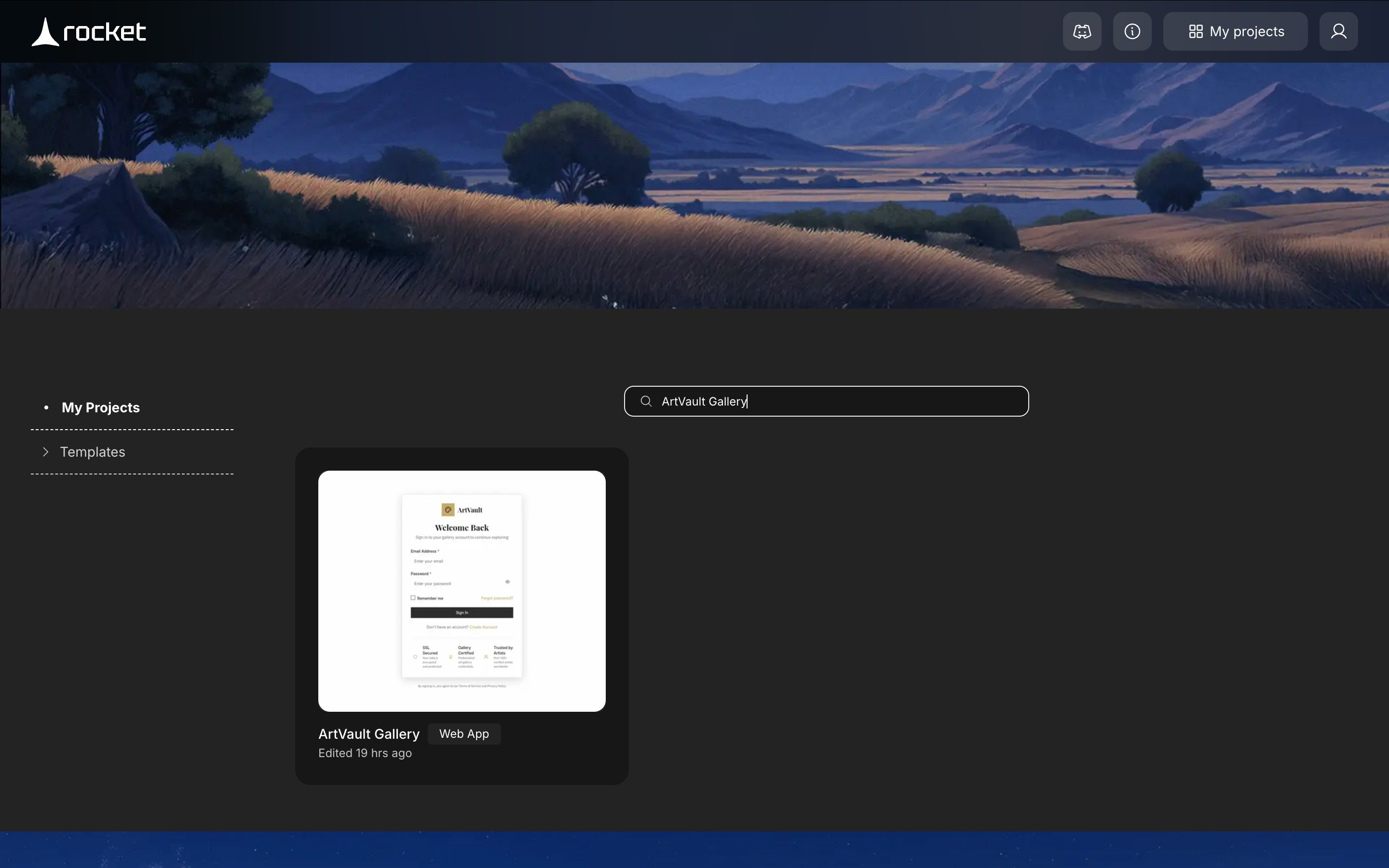 Search bar in the My Projects section used to filter projects by name.