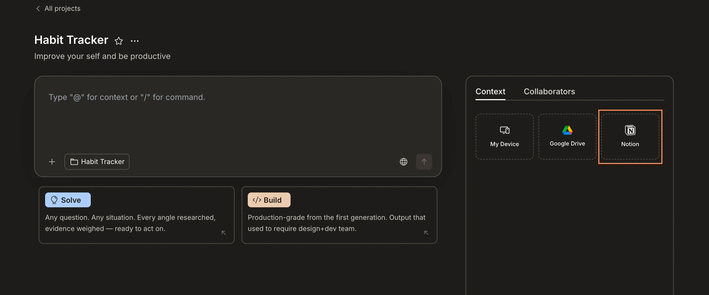Context panel with Notion highlighted.