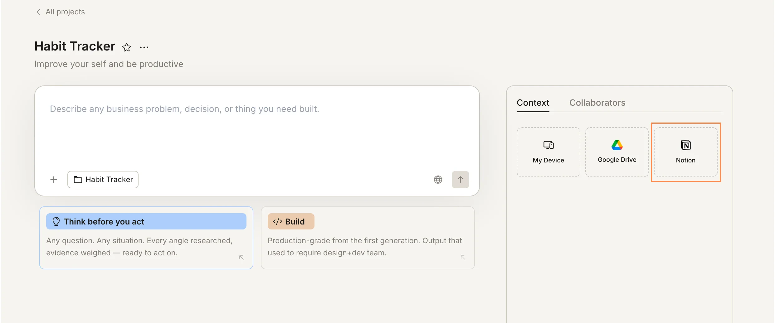 Context panel with Notion highlighted.