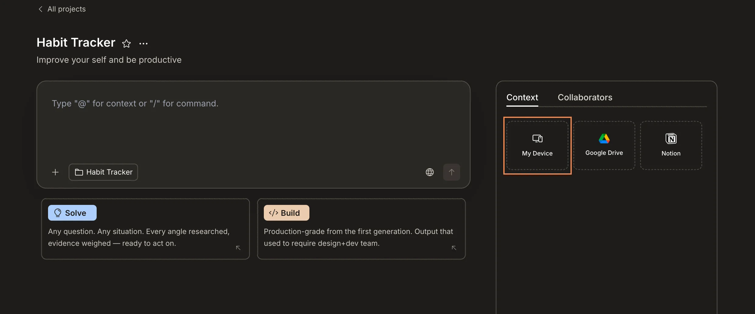 Context panel with My Device highlighted.