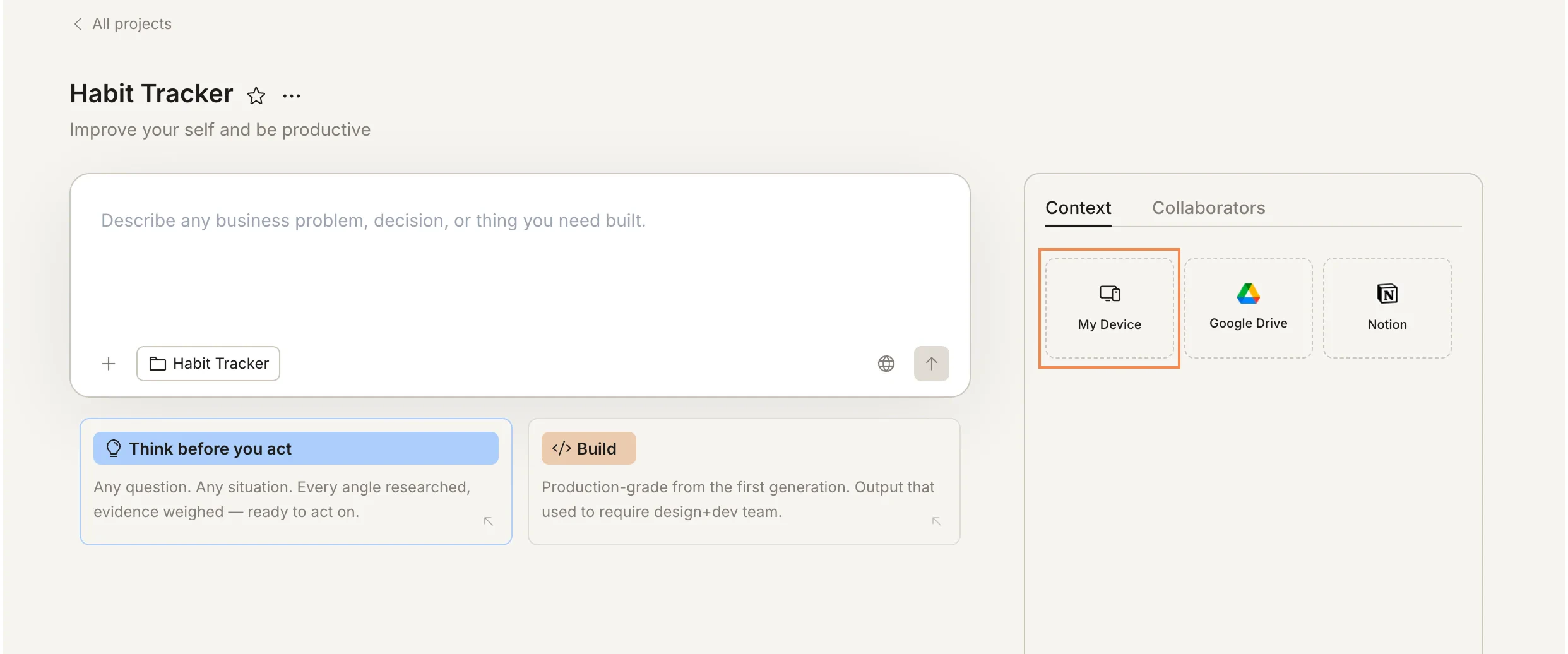 Context panel with My Device highlighted.