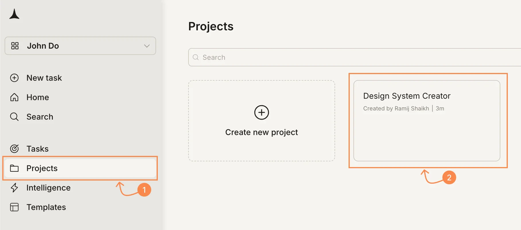 Project page showing the Context tab with My Device, Google Drive, and Notion options.
