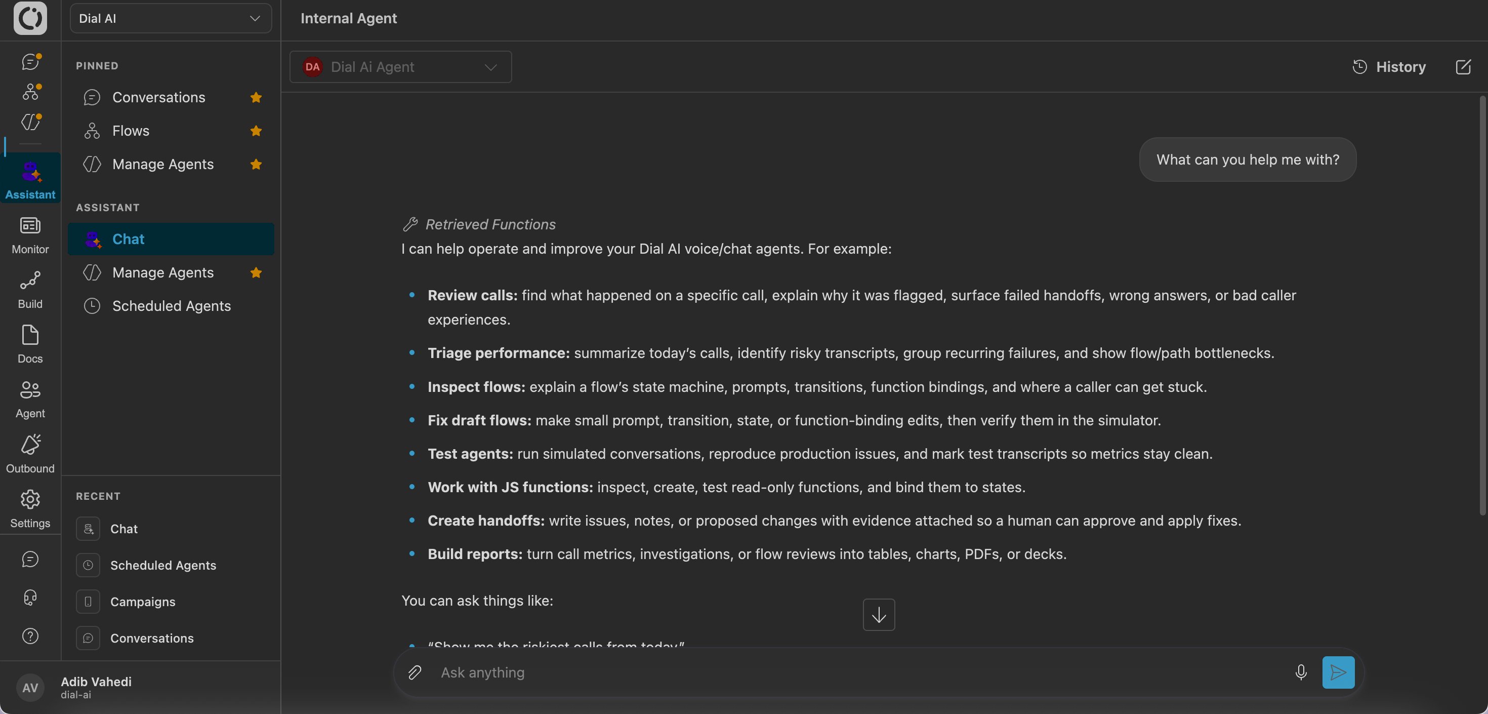 The redesigned agent chat (dark mode)