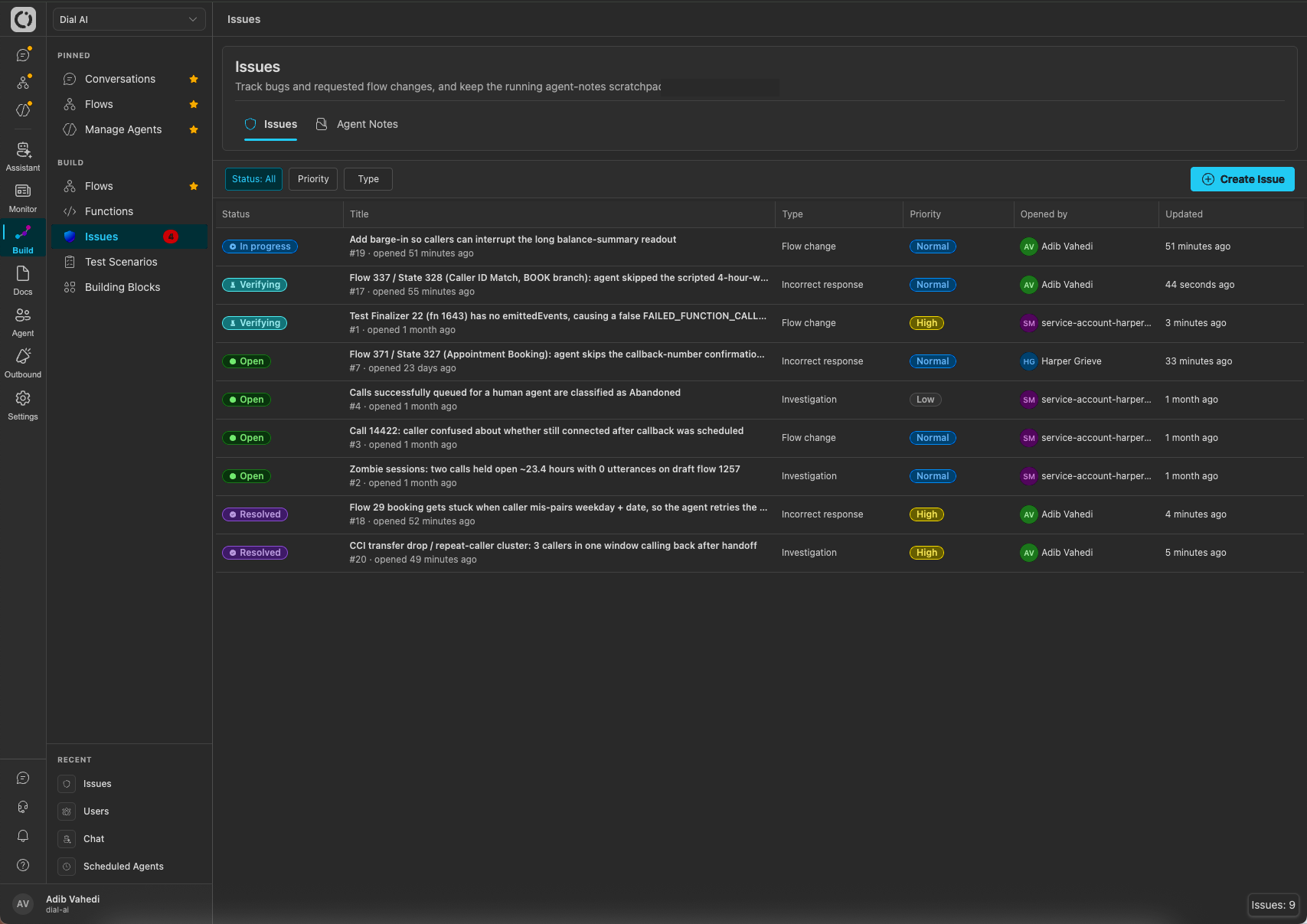 Issues list (dark mode)