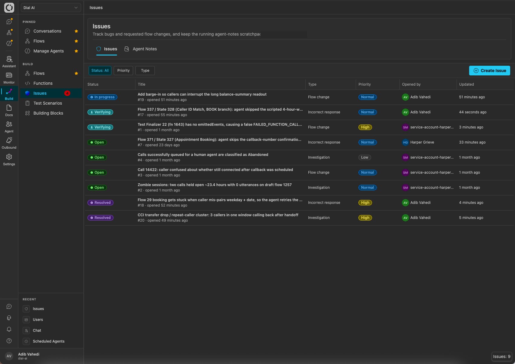 Issues list (dark mode)