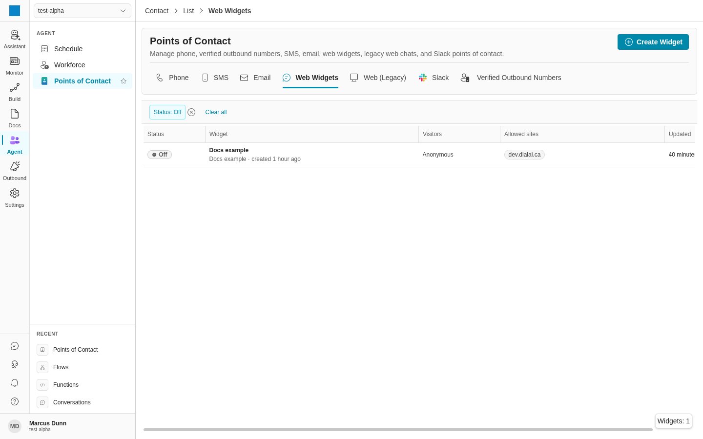 Web Widgets tab in light mode