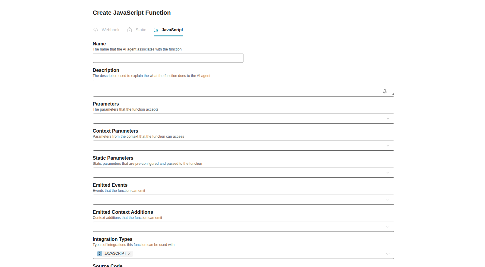 Create Function Page
