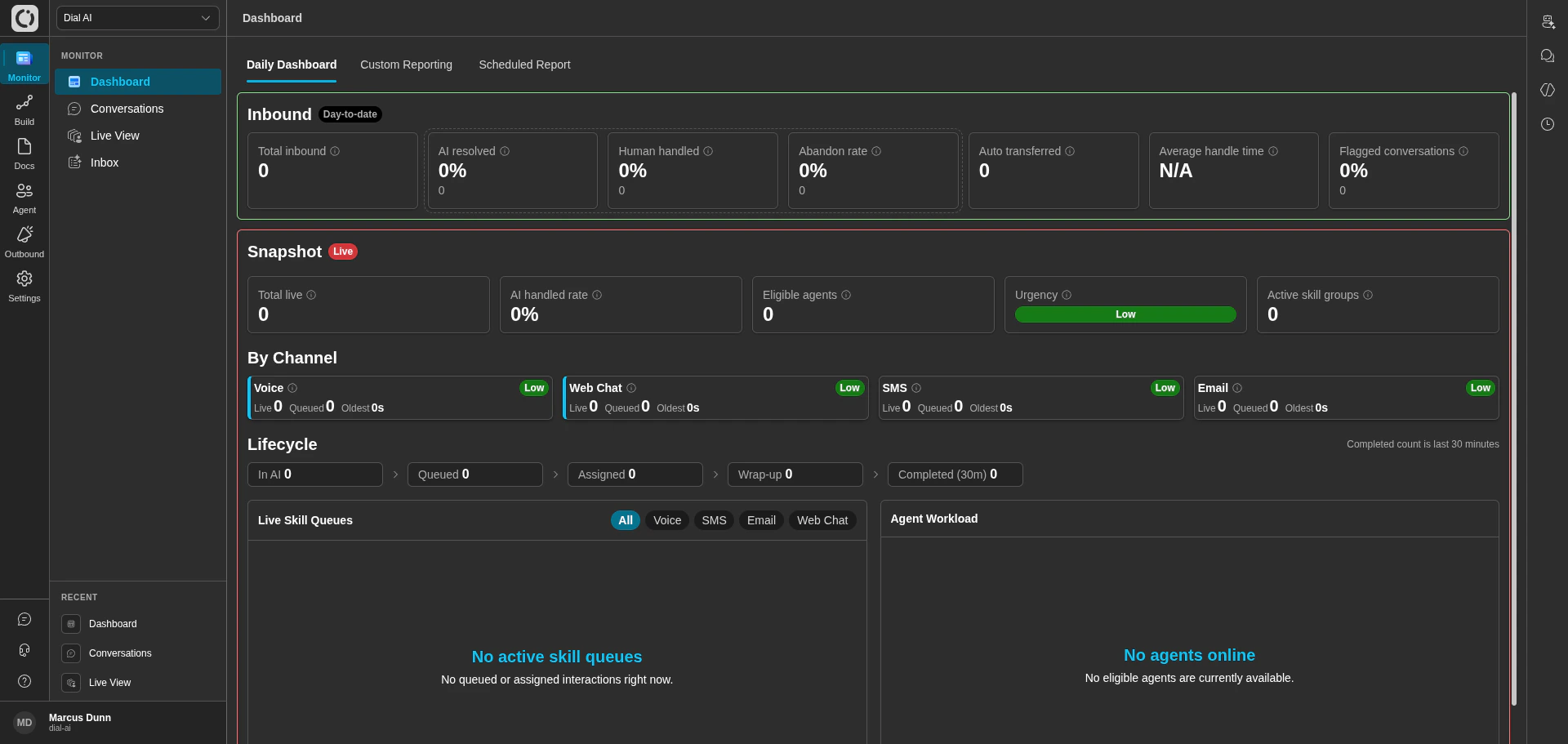Dialai dashboard in dark mode