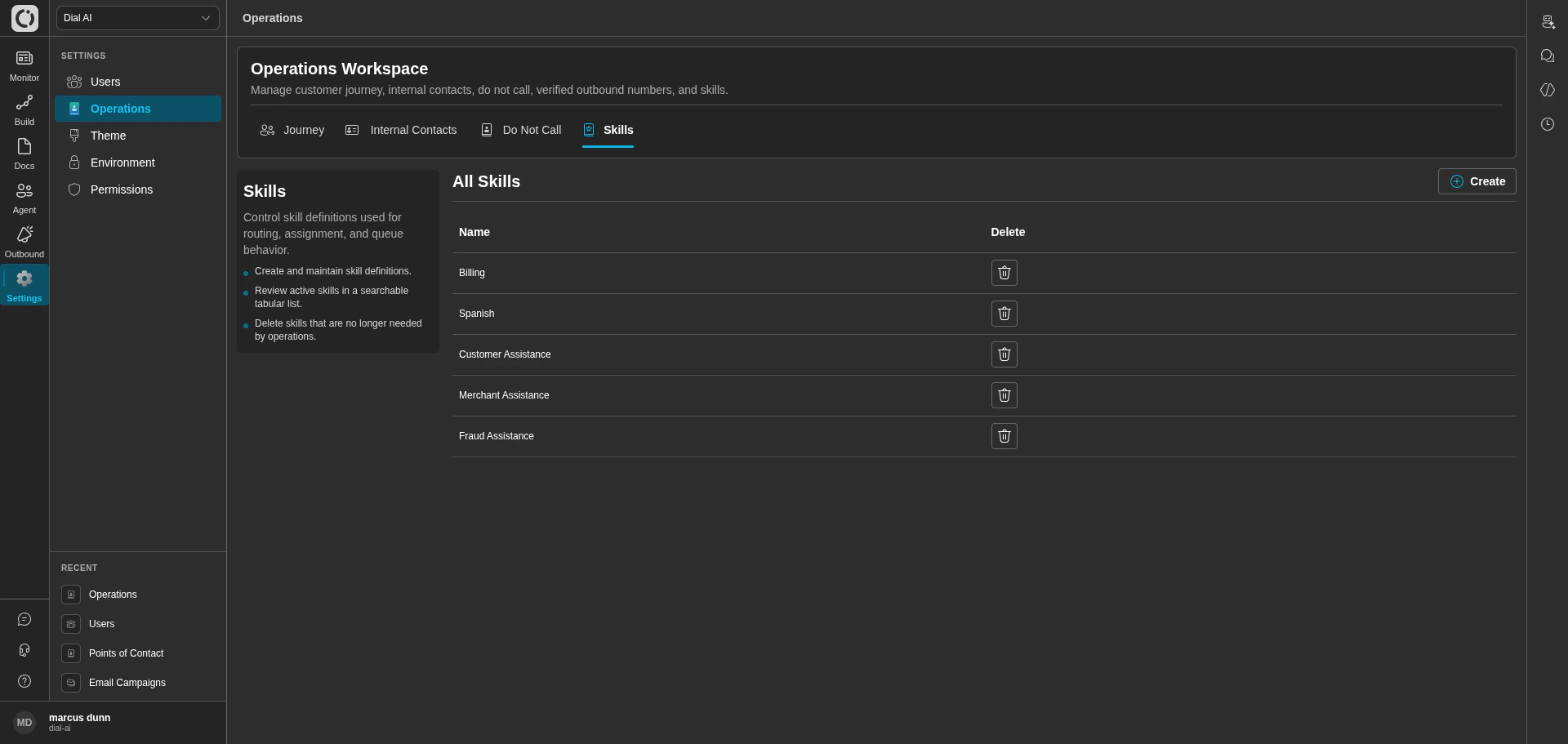 Skills tab in dark mode