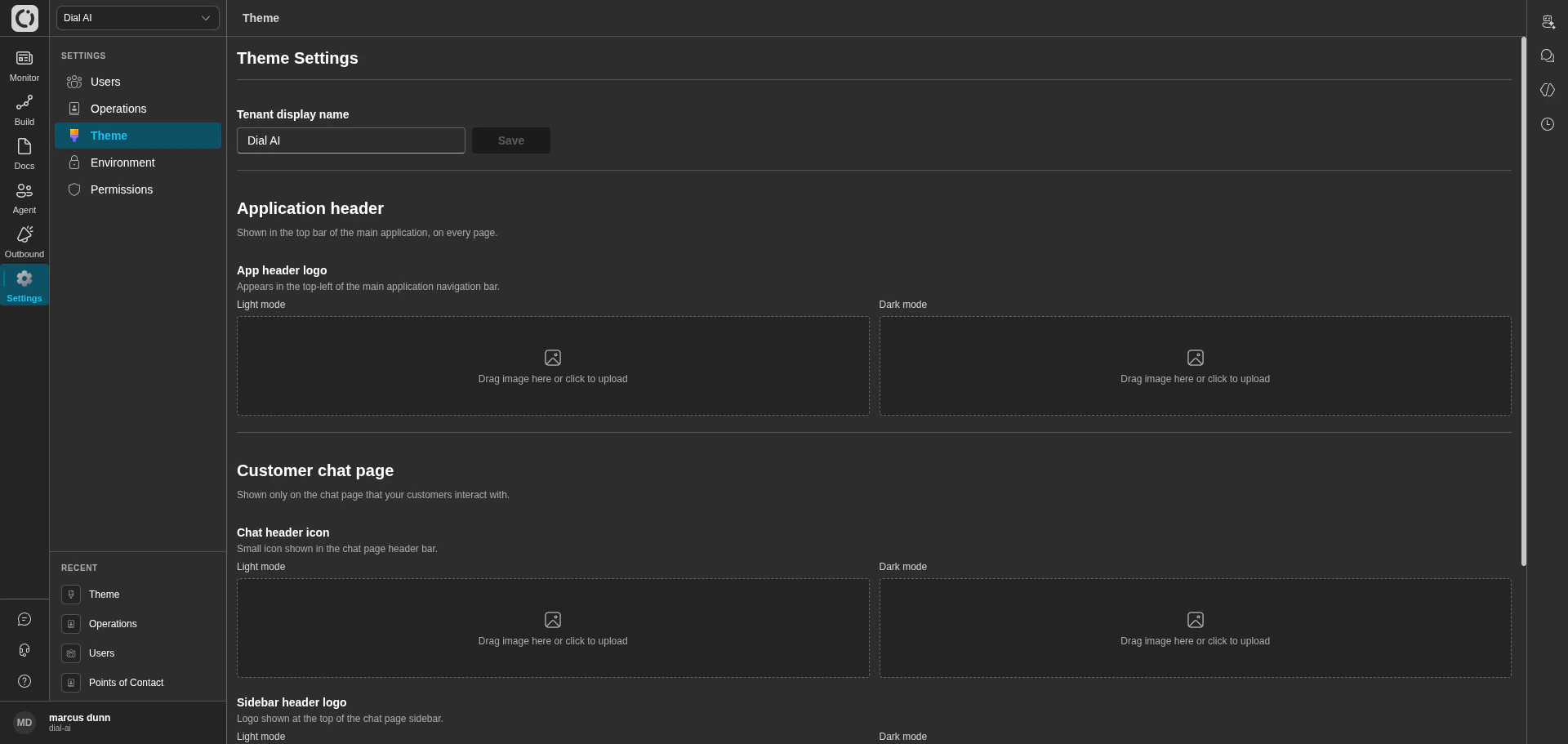 Theme settings page in dark mode