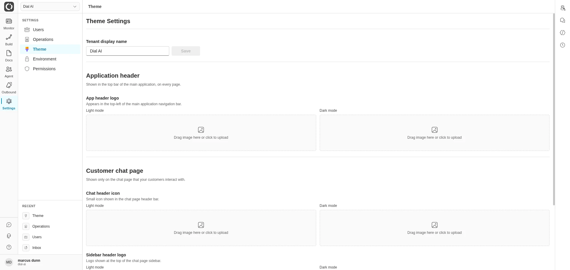 Theme settings page in light mode