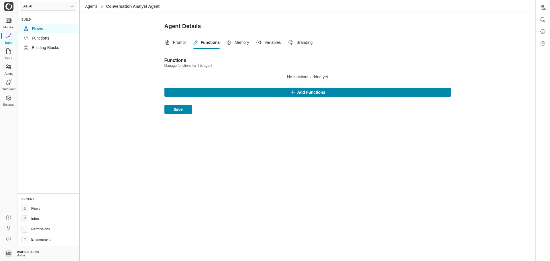 Agent Functions tab in light mode