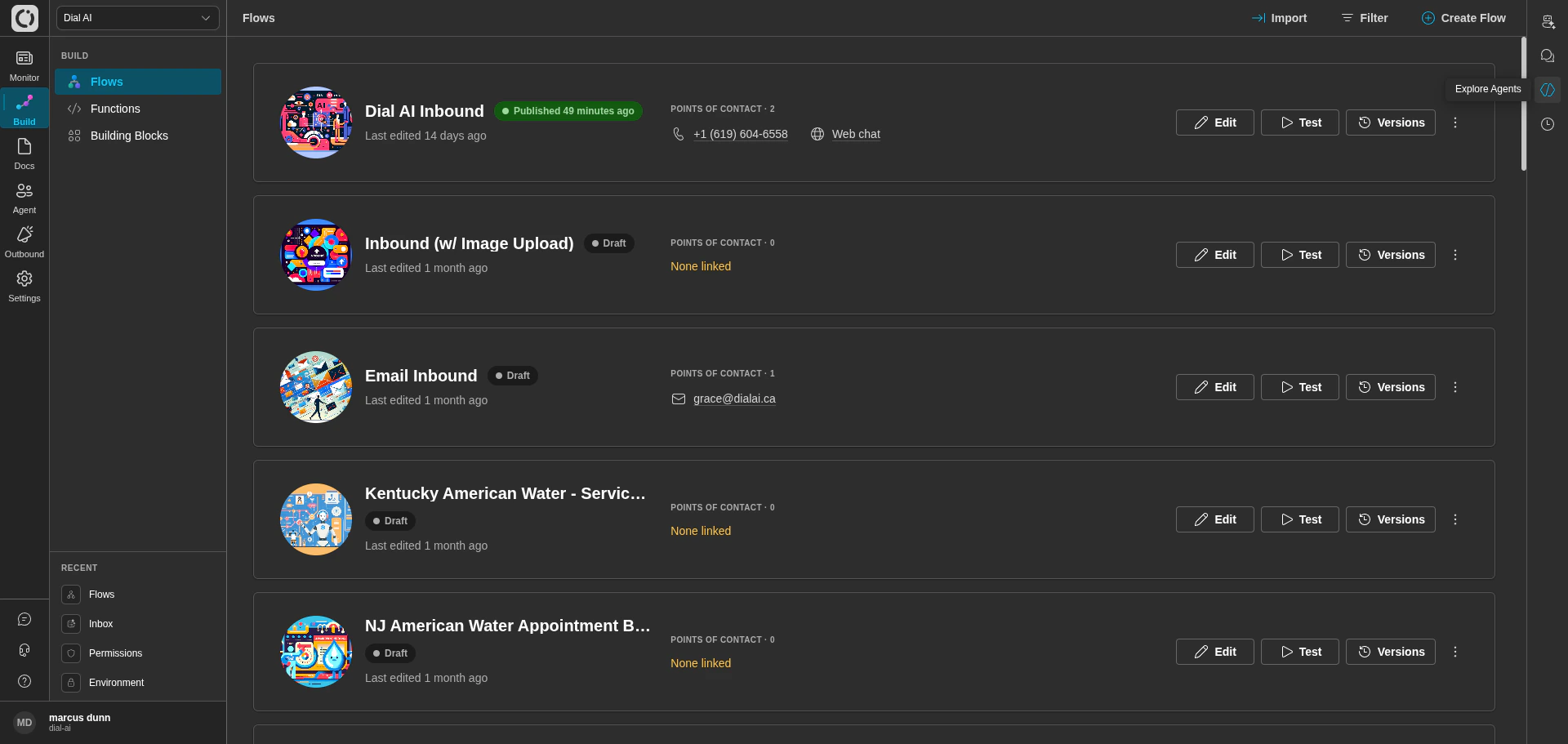 Explore Agents panel in dark mode