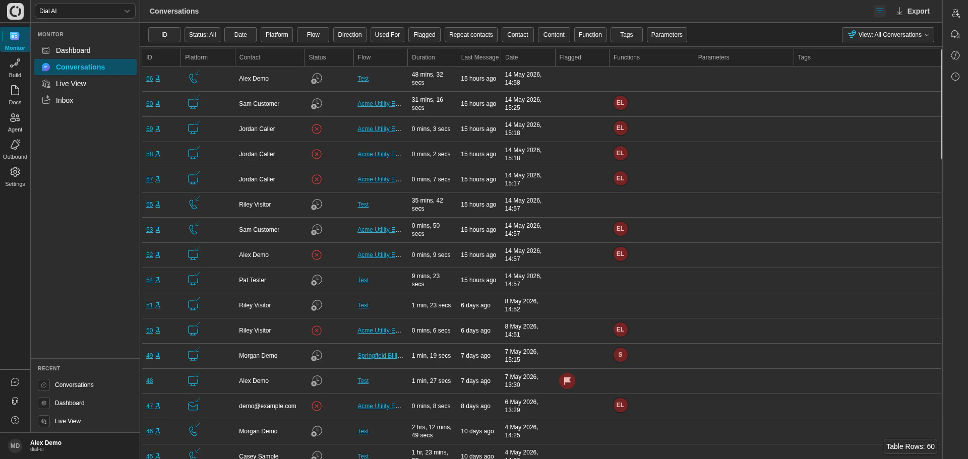 Conversations list in dark mode
