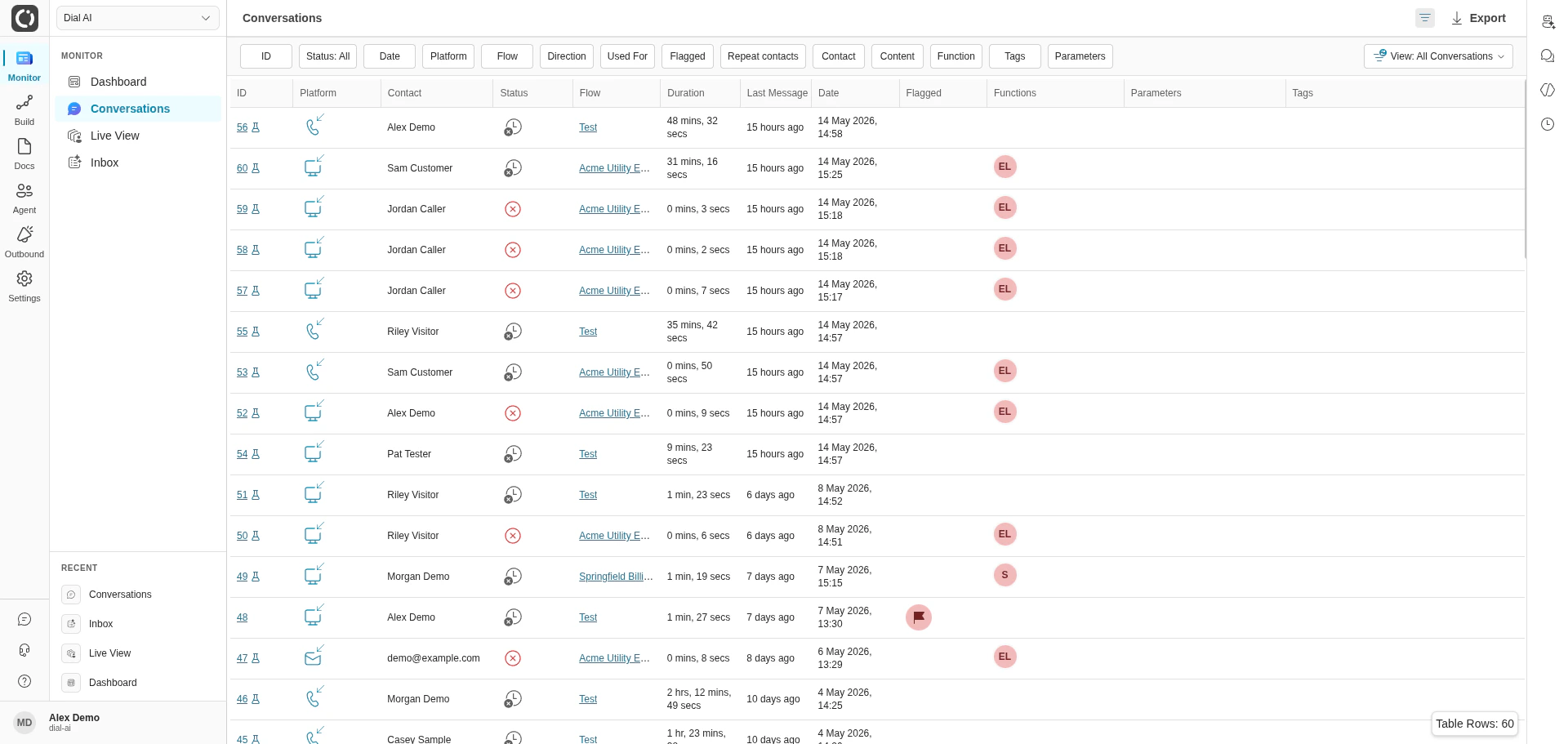 Conversations list in light mode
