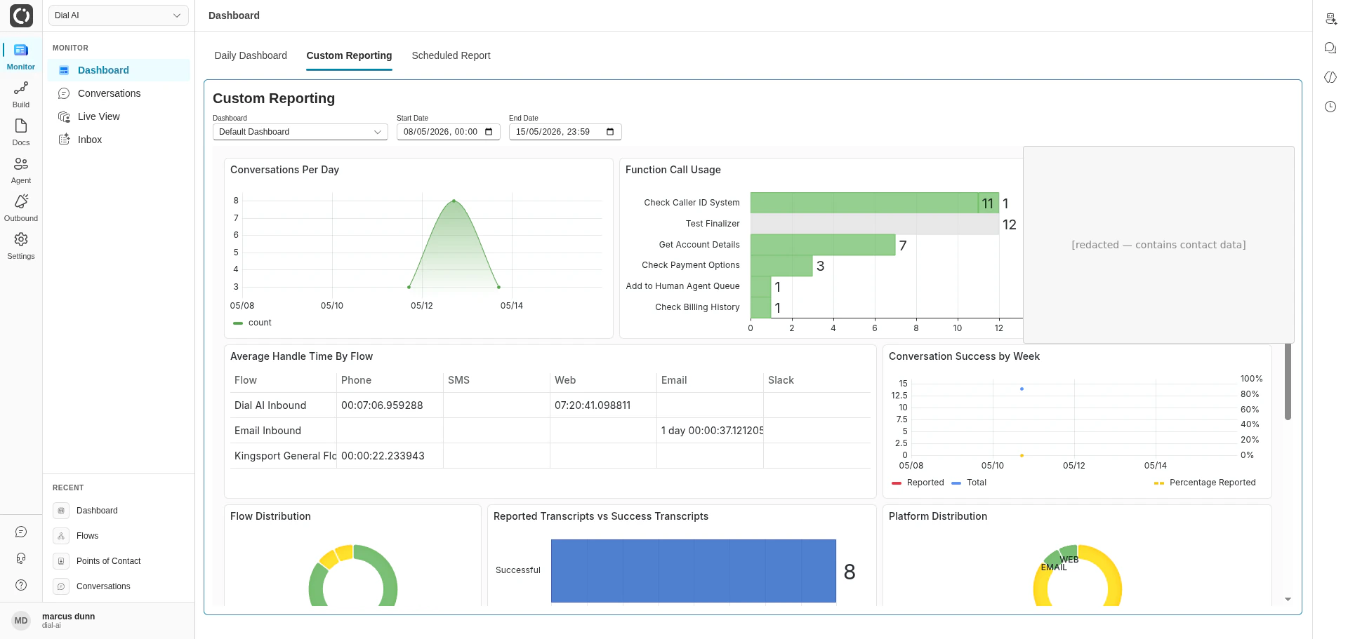Custom Reporting tab in light mode