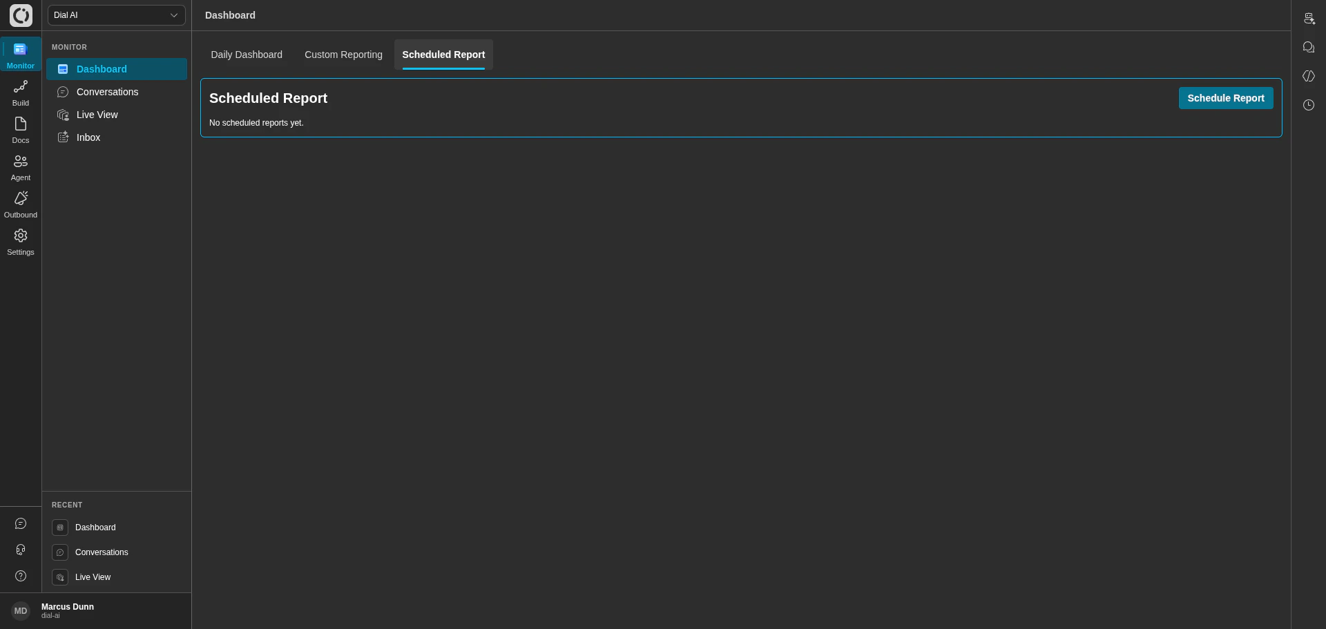 Scheduled Report tab in dark mode