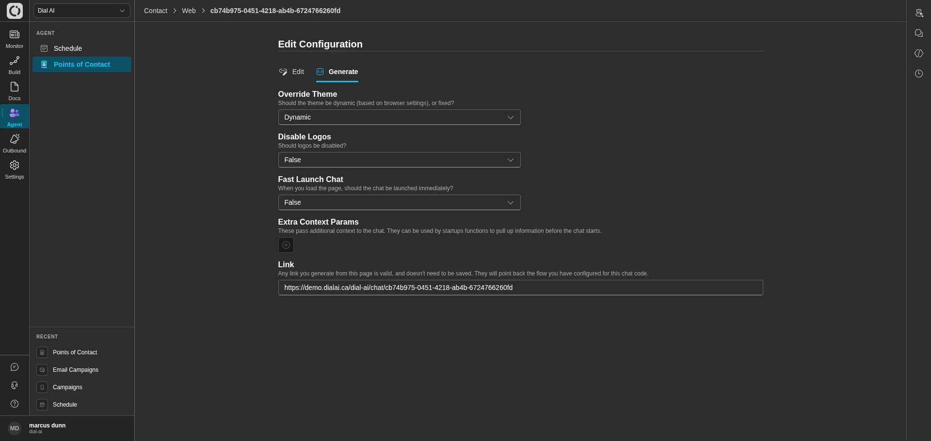 Web POC Generate tab in dark mode
